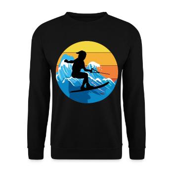 Vintage Retro Wasserski Ski Wassersport - Unisex Pullover - Schwarz - Vorne - Alina (178cm) & Michal (187cm)