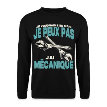 Je peux pas j'ai mécanique. - Sweat-shirt Unisexe - noir - Devant - Alina (178cm) & Michal (187cm)
