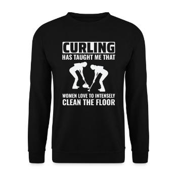 Curling Sweeping Fan Winter Ice Sport Curler Drôle - Sweat-shirt Unisexe - noir - Devant - Alina (178cm) & Michal (187cm)