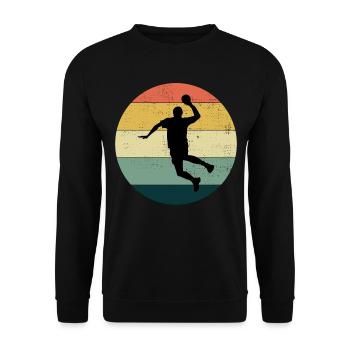 Handballspieler Retro Vintage 80er Jahre Stil Handballer - Unisex Pullover - Schwarz - Vorne - Alina (178cm) & Michal (187cm)