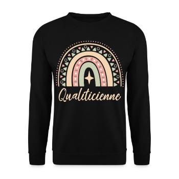 Cadeau Qualiticienne. Boho Rainbow qualiticienne. - Sweat-shirt Unisexe - noir - Devant - Alina (178cm) & Michal (187cm)