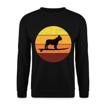 French bulldog Owner Dog Surfing Retro Vintage - Unisex Sweatshirt - black - Front - Alina (178cm) & Michal (187cm)