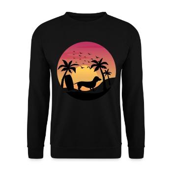 Dackelbesitzer Beach Sunset Palmen - Unisex Pullover - Schwarz - Vorne - Alina (178cm) & Michal (187cm)