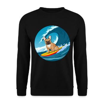 Französische Bulldogge Besitzer Beach Hund Surfing Surfbrett - Unisex Pullover - Schwarz - Vorne - Alina (178cm) & Michal (187cm)