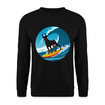 Dobermann Owner Dog Surfing Sea Waves - Unisex Sweatshirt - black - Front - Alina (178cm) & Michal (187cm)