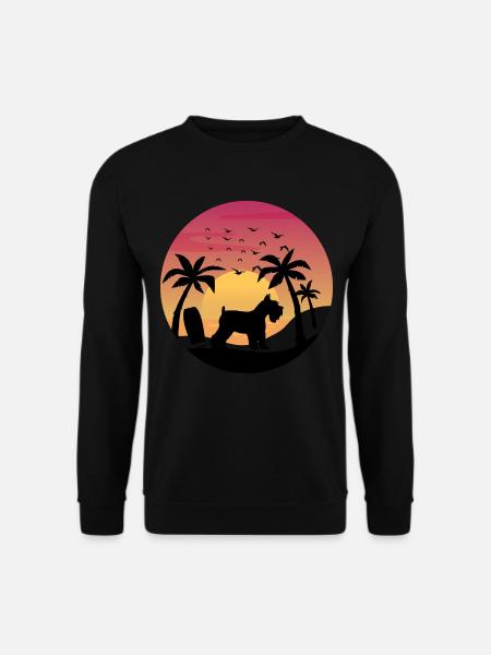 Zwergschnauzer Hund Surfen Strand Sonnenuntergang - Unisex Pullover - Schwarz
