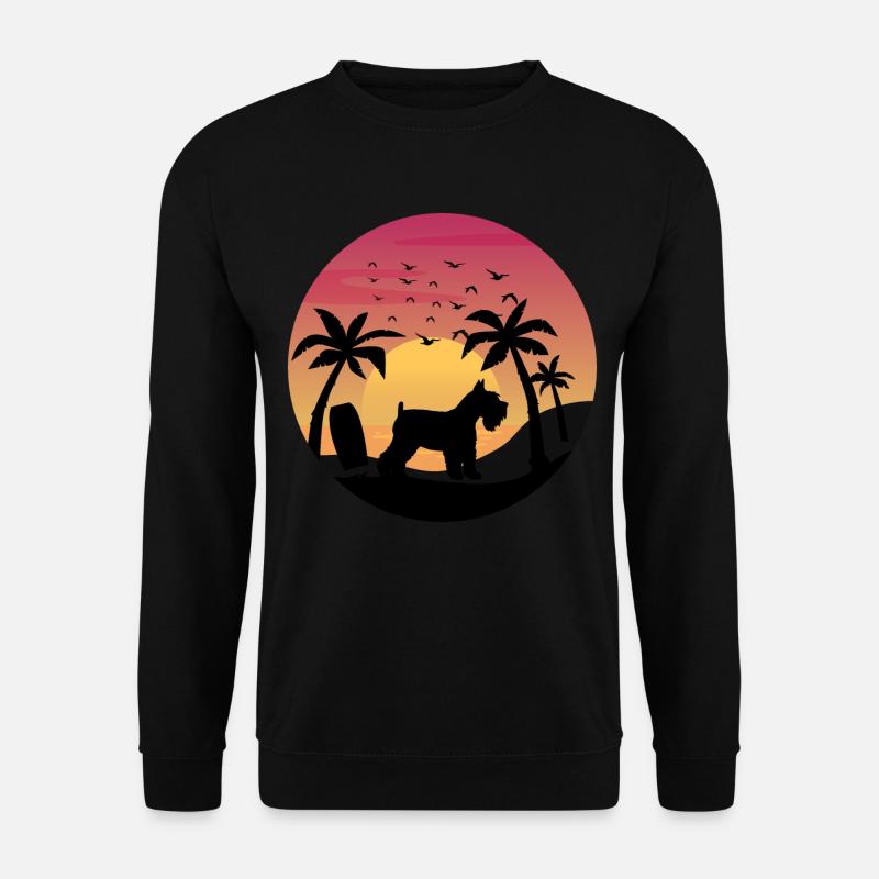 Zwergschnauzer Hund Surfen Strand Sonnenuntergang - Unisex Pullover - Schwarz