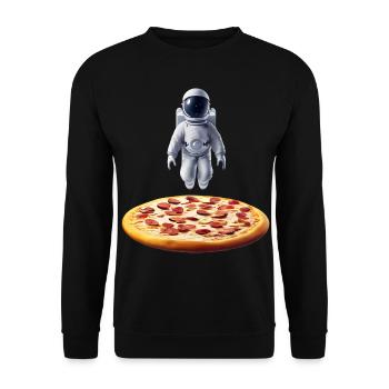 Hovering astronaut over pizza - Unisex Sweatshirt - black - Front - Alina (178cm) & Michal (187cm)