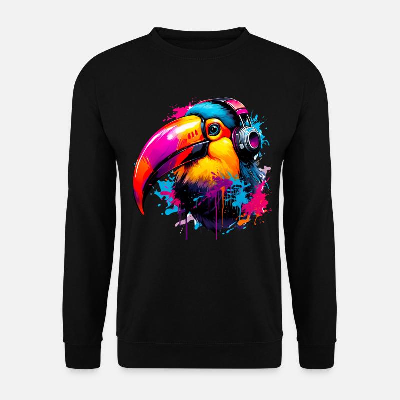 bunter Tukan mit Kopfhörern - Unisex Pullover - Schwarz