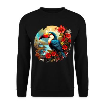 Toucan with flowers by the lake - Unisex Sweatshirt - black - Front - Alina (178cm) & Michal (187cm)