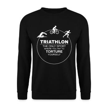 Schwimmen, Radfahren, Laufen, Triathlon, Triathlet, Leichtathletik - Unisex Pullover - Schwarz - Vorne - Alina (178cm) & Michal (187cm)