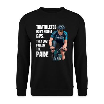 Schwimmen, Radfahren, Laufen, Triathlon, Triathlet, Leichtathletik - Unisex Pullover - Schwarz - Vorne - Alina (178cm) & Michal (187cm)