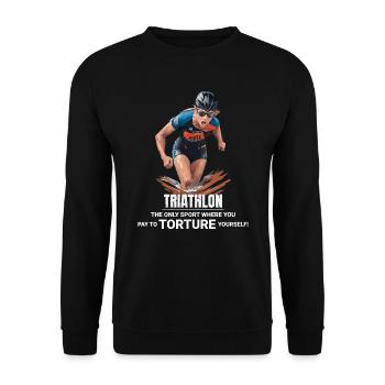 Schwimmen, Radfahren, Laufen, Triathlon, Triathlet, Leichtathletik - Unisex Pullover - Schwarz - Vorne - Alina (178cm) & Michal (187cm)