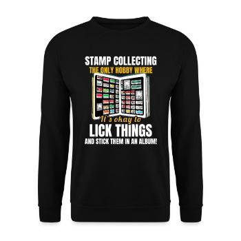 Stamp Collecting Collector Philatelist - Unisex Sweatshirt - black - Front - Alina (178cm) & Michal (187cm)
