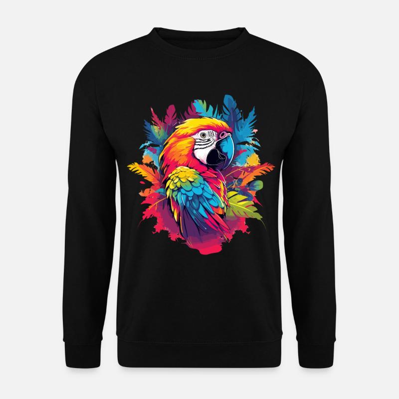 Bunter Papagei mit Palmen - Unisex Pullover - Schwarz