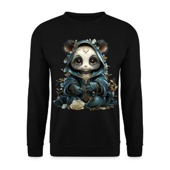 Pandafee die mystische, orientalische Panda-Bärin - Unisex Pullover - Schwarz - Vorne - Alina (178cm) & Michal (187cm)