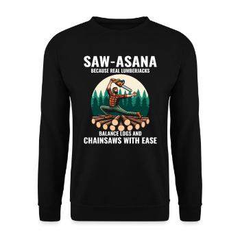 Lumberjack Woodworker Woodcutter Yoga Pose Funny - Unisex Sweatshirt - black - Front - Alina (178cm) & Michal (187cm)