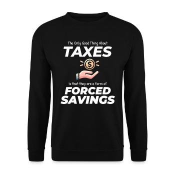 Rire de l’impôt : trouver amusant l’épargne forcée - Sweat-shirt Unisexe - noir - Devant - Alina (178cm) & Michal (187cm)