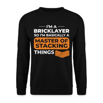 Meister des Stapelns Humorvoller Maurer Maurer Maurer - Unisex Pullover - Schwarz - Vorne - Alina (178cm) & Michal (187cm)