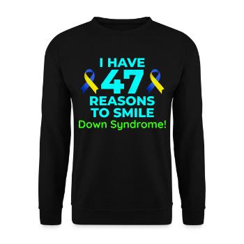 Sensibilisation au syndrome de Down : 47 raisons de sourire - Sweat-shirt Unisexe - noir - Devant - Alina (178cm) & Michal (187cm)