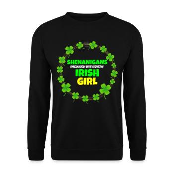 Schabernack inklusive: Irisches Mädchen St. Patrick's Day - Unisex Pullover - Schwarz - Vorne - Alina (178cm) & Michal (187cm)