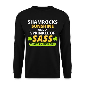 Fille irlandaise : Shamrocks, Sunshine et Sass - Sweat-shirt Unisexe - noir - Devant - Alina (178cm) & Michal (187cm)