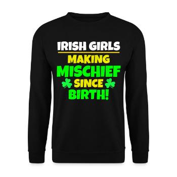 St. Patrick's Day: Irische Mädchen, Unheilstifter - Unisex Pullover - Schwarz - Vorne - Alina (178cm) & Michal (187cm)