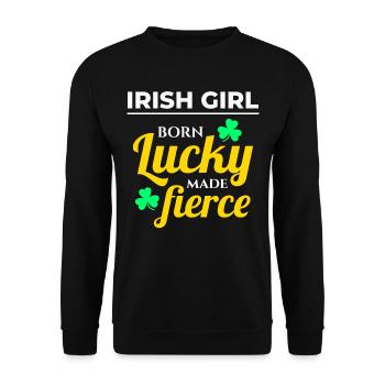 Lucky & Fierce: Funny Irish Girl St Patricks Day - Unisex Sweatshirt - black - Front - Alina (178cm) & Michal (187cm)