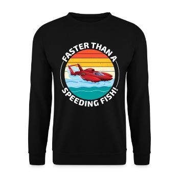 Wasserflugzeug Humor: Schneller als ein rasender Fisch - Unisex Pullover - Schwarz - Vorne - Alina (178cm) & Michal (187cm)