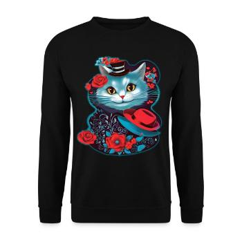 Chat mignon avec chapeau et roses - Sweat-shirt Unisexe - noir - Devant - Alina (178cm) & Michal (187cm)