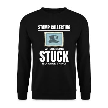 Stamp Collector Collecting Hobby Philatelist - Unisex Sweatshirt - black - Front - Alina (178cm) & Michal (187cm)