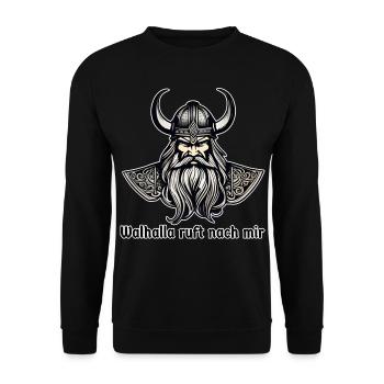 Stolzer Wikinger Walhalla ruft nach mir - Unisex Pullover - Schwarz - Vorne - Alina (178cm) & Michal (187cm)