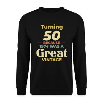 Vintage 1974 50th Birthday Gift for Dad Mom - Unisex Sweatshirt - black - Front - Alina (178cm) & Michal (187cm)