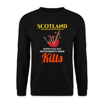 Bagpipe Player Instrument Scottish Scotland Kilts - Unisex Sweatshirt - black - Front - Alina (178cm) & Michal (187cm)