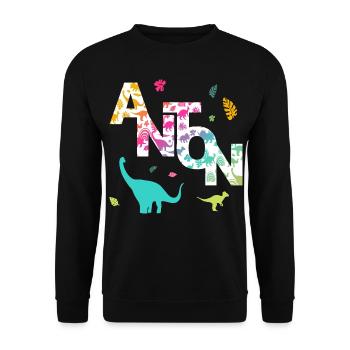 ANTON - Beau prénom de garçon avec dinosaure - Sweat-shirt Unisexe - noir - Devant - Alina (178cm) & Michal (187cm)