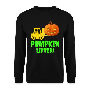 Halloween Forklift Operator Pumpkin Lifter - Unisex Sweatshirt - black - Front - Alina (178cm) & Michal (187cm)
