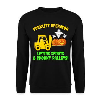 Halloween Ghost Forklift Operator Pumpkin Funny - Unisex Sweatshirt - black - Front - Alina (178cm) & Michal (187cm)
