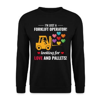 Gabelstaplerfahrer Fahrer Valentinstag Lustig - Unisex Pullover - Schwarz - Vorne - Alina (178cm) & Michal (187cm)