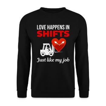 Gabelstaplerfahrer Fahrer Valentinstag Lustig - Unisex Pullover - Schwarz - Vorne - Alina (178cm) & Michal (187cm)