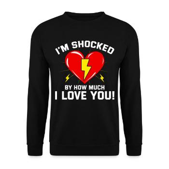 Valentinstag für Elektriker: Schockiert von meiner Liebe - Unisex Pullover - Schwarz - Vorne - Alina (178cm) & Michal (187cm)