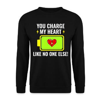 Elektriker Valentine: Du lädst mein Herz auf - Unisex Pullover - Schwarz - Vorne - Alina (178cm) & Michal (187cm)