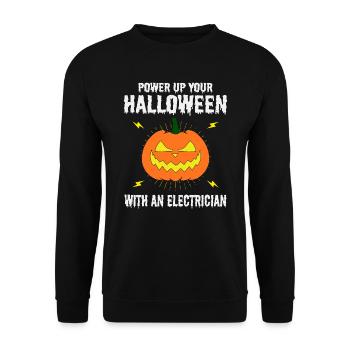 Elektriker Halloween Power Up Gruseliger Kürbis - Unisex Pullover - Schwarz - Vorne - Alina (178cm) & Michal (187cm)