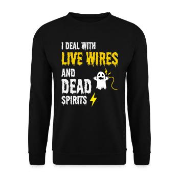 Electrician Halloween Humor Live Wires Dead Ghost - Unisex Sweatshirt - black - Front - Alina (178cm) & Michal (187cm)
