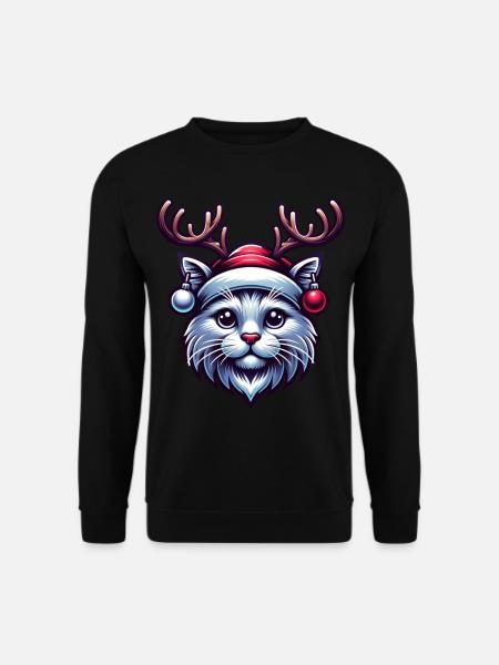 Katze Rentier Geweih - Unisex Pullover - Schwarz