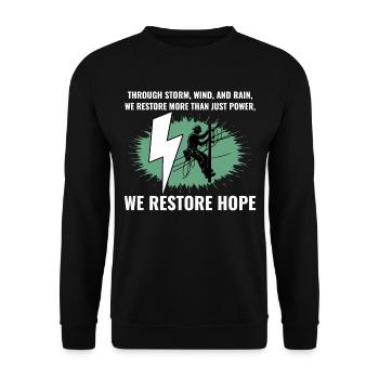 Lineman Sturm Wind Regen Hoffnung Wiederherstellung der Stromversorgung - Unisex Pullover - Schwarz - Vorne - Alina (178cm) & Michal (187cm)