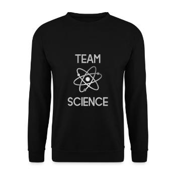 Spruch TEAM SCIENCE mit Atom - Unisex Pullover - Schwarz - Vorne - Alina (178cm) & Michal (187cm)