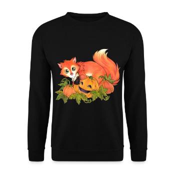 Niedlicher Fuchs mit Kürbis für Herbstliebhaber - Unisex Pullover - Schwarz - Vorne - Alina (178cm) & Michal (187cm)