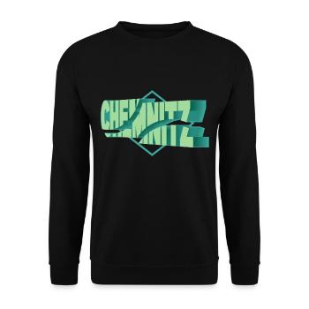 Chemnitz Deutschland Stadt 3D Schrift Skyline - Unisex Pullover - Schwarz - Vorne - Alina (178cm) & Michal (187cm)