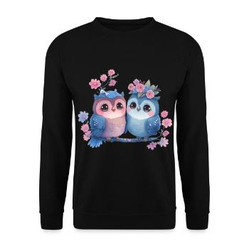 Eule Valentinstag Herz Liebe Geschenkidee - Unisex Pullover - Schwarz - Vorne - Alina (178cm) & Michal (187cm)