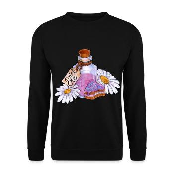 Drink me, Eat me Flasche Küchlein im Alice Style - Unisex Pullover - Schwarz - Vorne - Alina (178cm) & Michal (187cm)